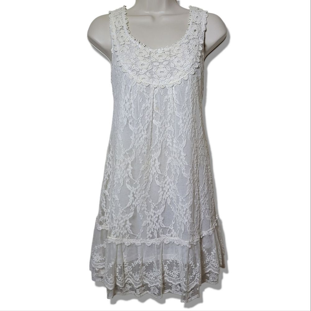 Pretty Angel White Lace Ruffle Trim Sleeveless Dress